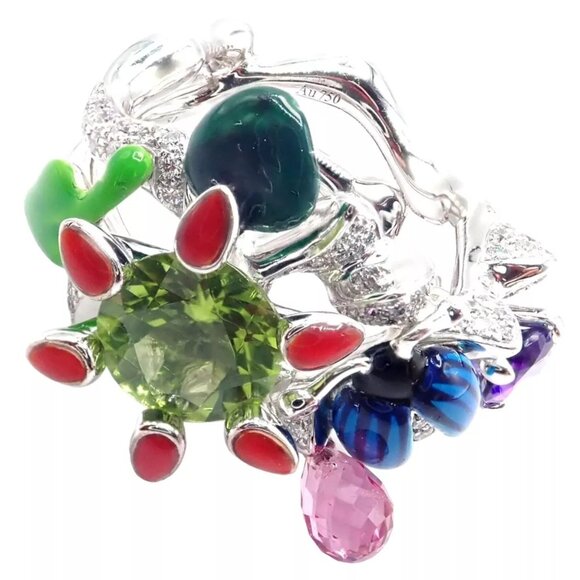Christian Dior Milly Carnivora Epinosa 18k Gold Diamond Peridot Tourmaline Ring - Picture 1 of 12